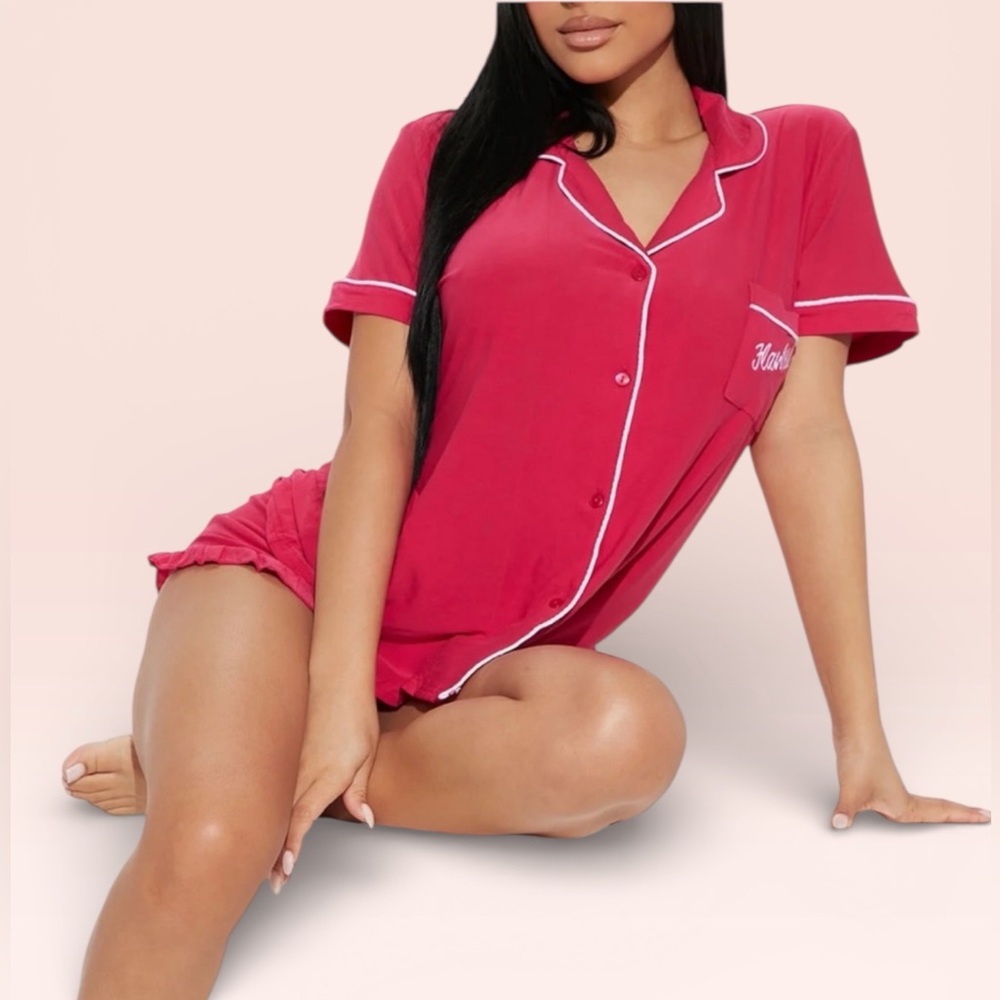 NEW•Flawless Lipstick Pink Pajama Set Mentally Exhausted Sleep•XL